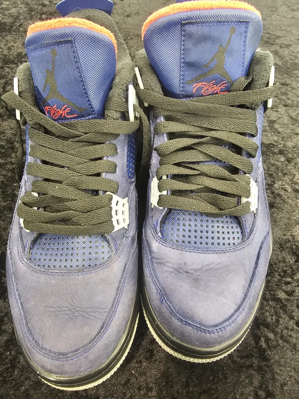 Jordan Men's Purple Suede Basketball Sneakers with Black Laces and Orange Trim - Picture 8 of 9